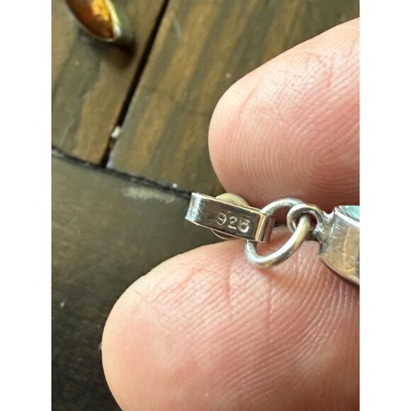 Vintage Reversible Sterling Silver Earrings Amber & Turquoise Dangle  Earrings - Picture 3 of 7